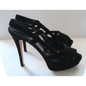 Gianvito Rossi Black Suede Cutout Sandal Platform Stiletto Heels Size EU 41